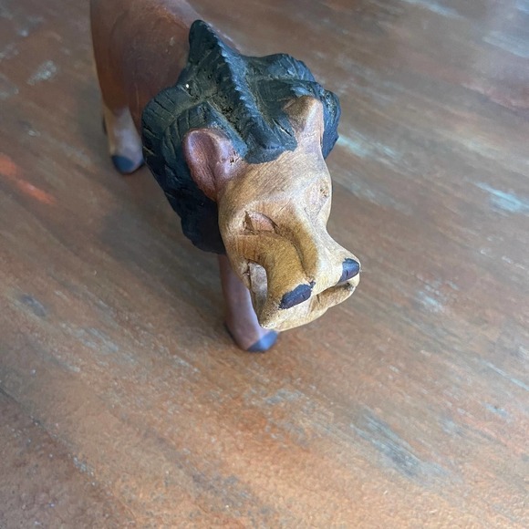 Hand Carved Wood Lyon Toy Figure 10" - Picture 3 of 10